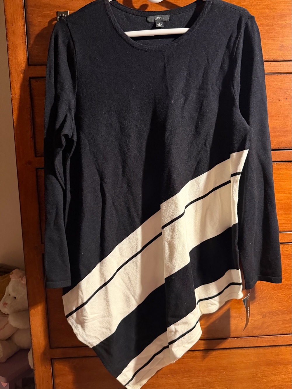 Alfani Black and White Striped Asymmetrical Sweater